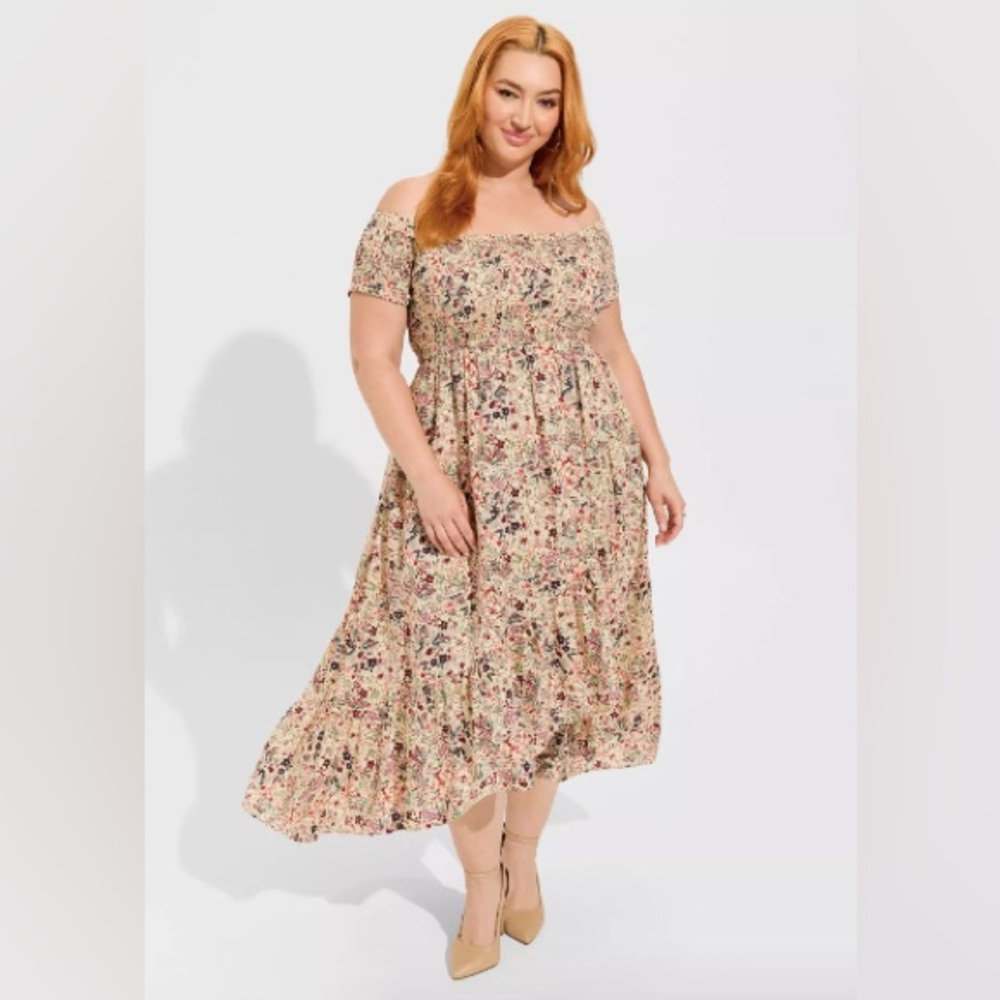 Torrid Maxi Challis Tulip Hem Off Shoulder Dress | Floral Print